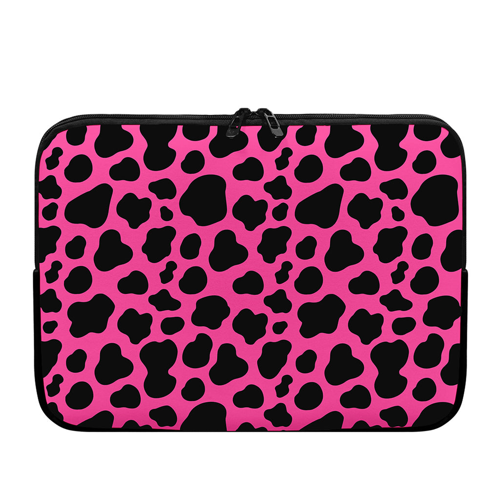 Black And Hot Pink Cow Print Laptop Sleeve