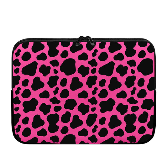 Black And Hot Pink Cow Print Laptop Sleeve