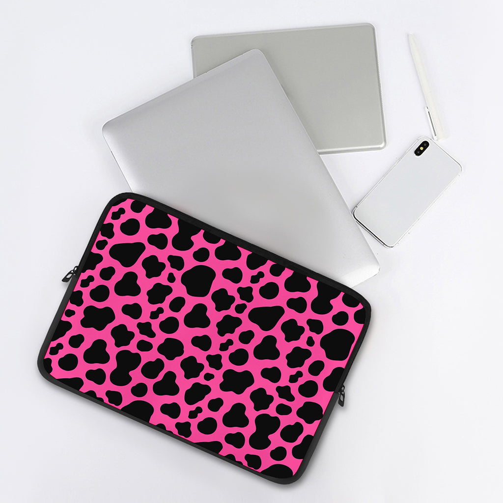 Black And Hot Pink Cow Print Laptop Sleeve