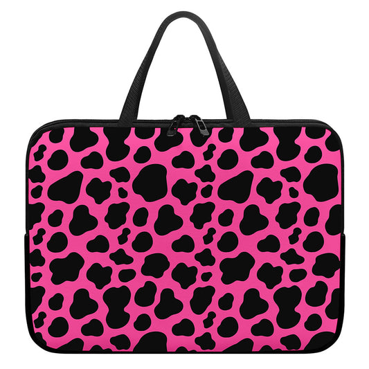 Black And Hot Pink Cow Print Laptop Sleeve With Handle