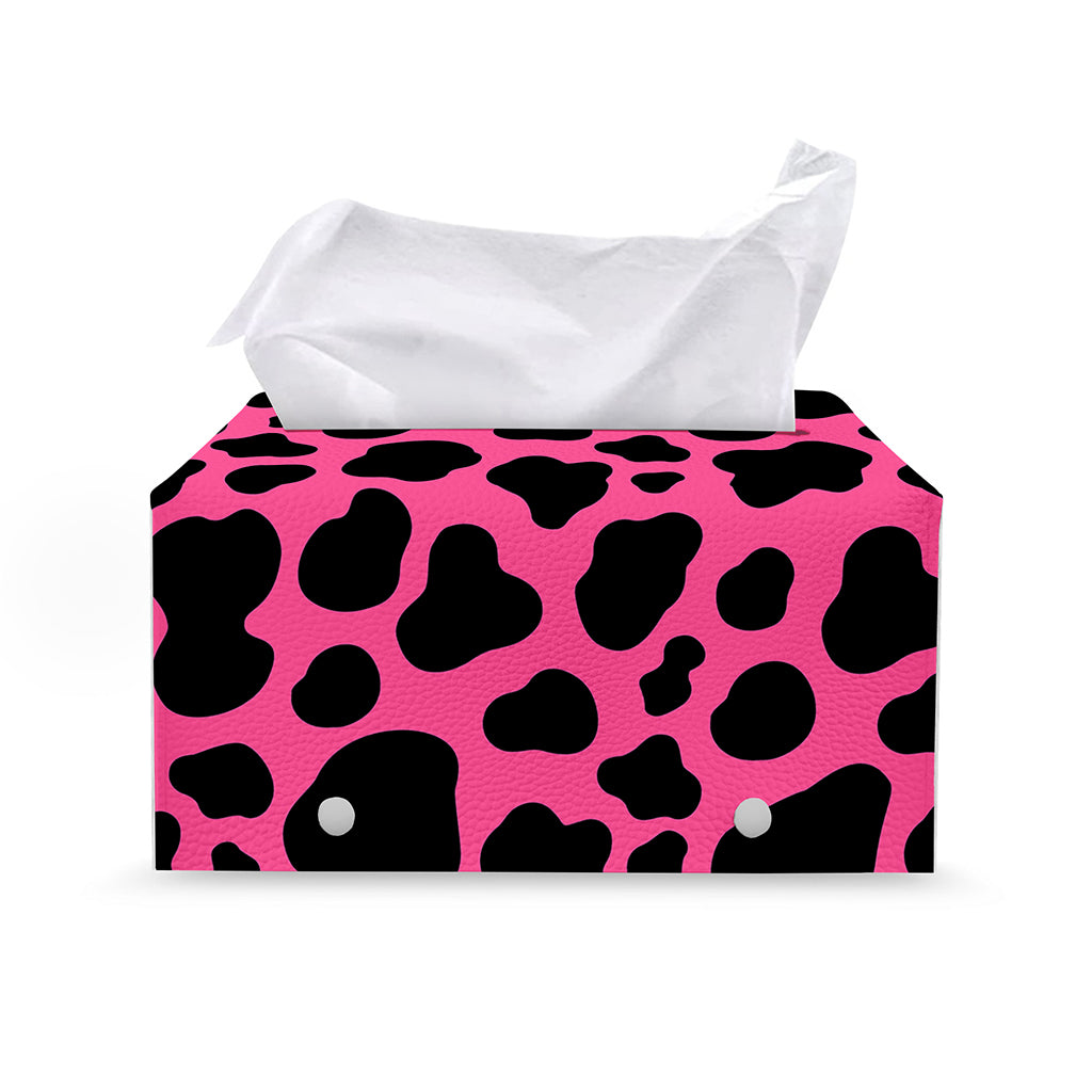 Black And Hot Pink Cow Print Leather Tissue Box Cover