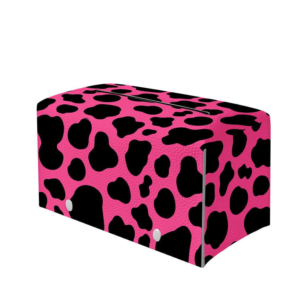 Black And Hot Pink Cow Print Leather Tissue Box Cover