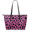 Black And Hot Pink Cow Print Leather Tote Bag With Zipper