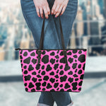 Black And Hot Pink Cow Print Leather Tote Bag