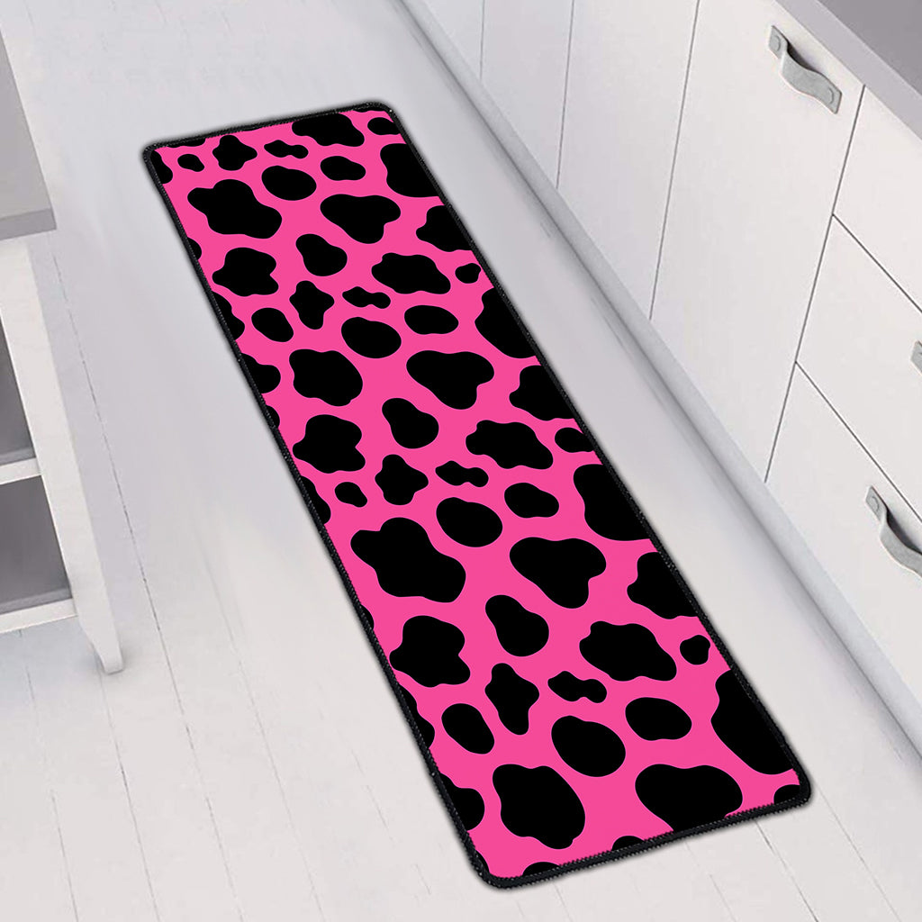 Black And Hot Pink Cow Print Long Kitchen Mat
