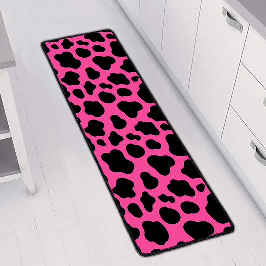 Black And Hot Pink Cow Print Long Kitchen Mat