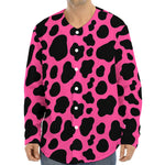 Black And Hot Pink Cow Print Long Sleeve Baseball Jersey