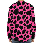 Black And Hot Pink Cow Print Long Sleeve Baseball Jersey