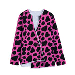 Black And Hot Pink Cow Print Long Sleeve Short Coat