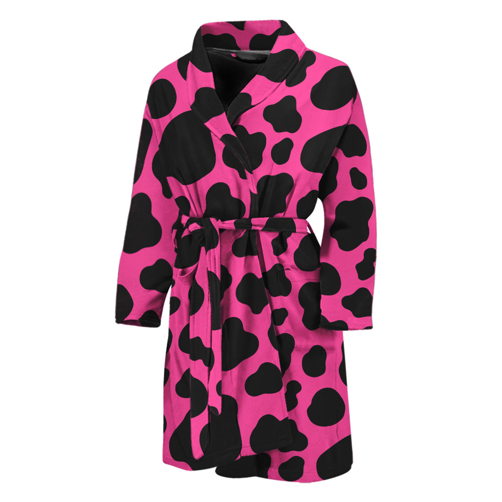 Black And Hot Pink Cow Print Men's Bathrobe