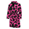 Black And Hot Pink Cow Print Men's Bathrobe