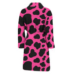 Black And Hot Pink Cow Print Men's Bathrobe