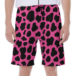 Black And Hot Pink Cow Print Men's Beach Shorts