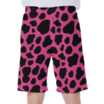 Black And Hot Pink Cow Print Men's Beach Shorts
