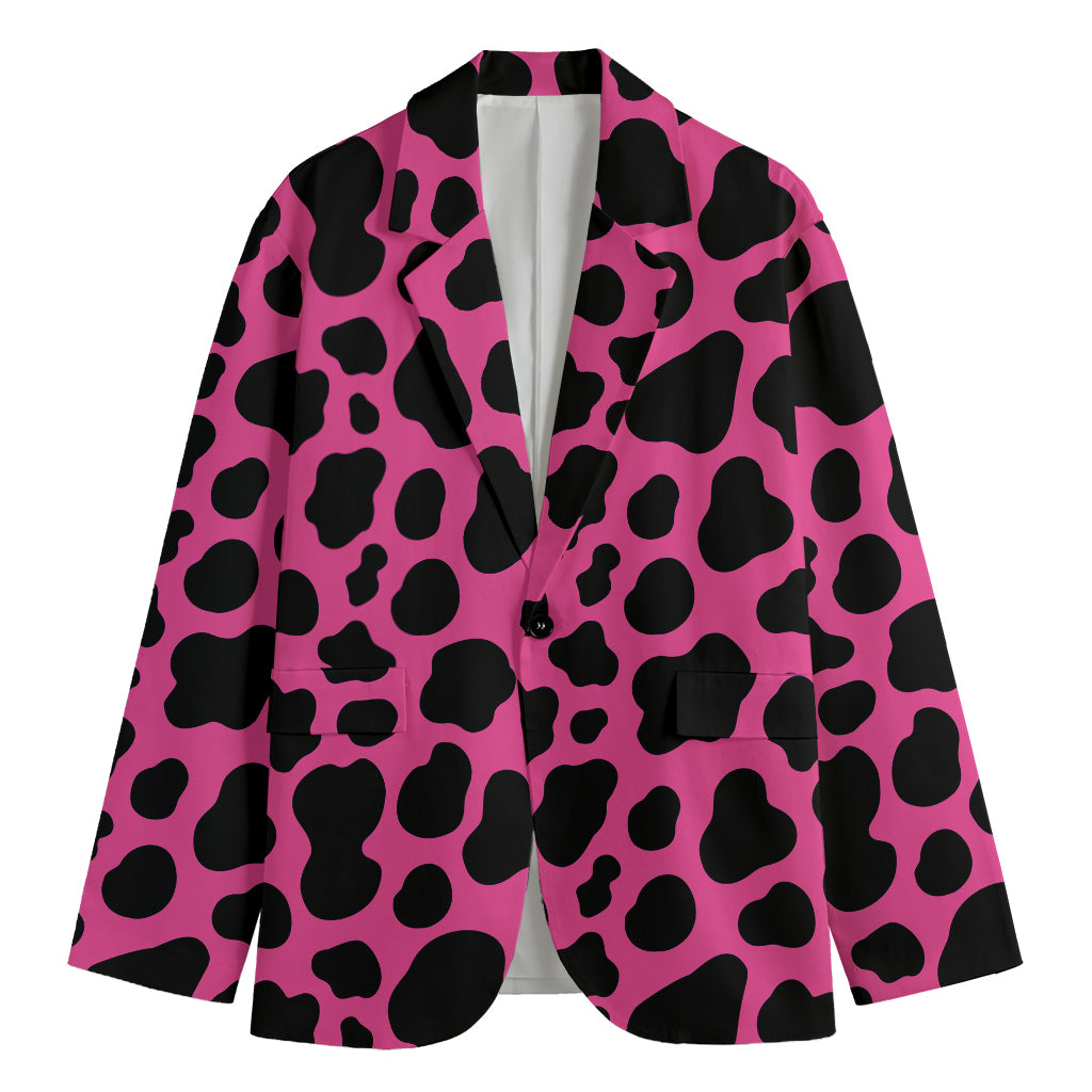 Black And Hot Pink Cow Print Men's Blazer