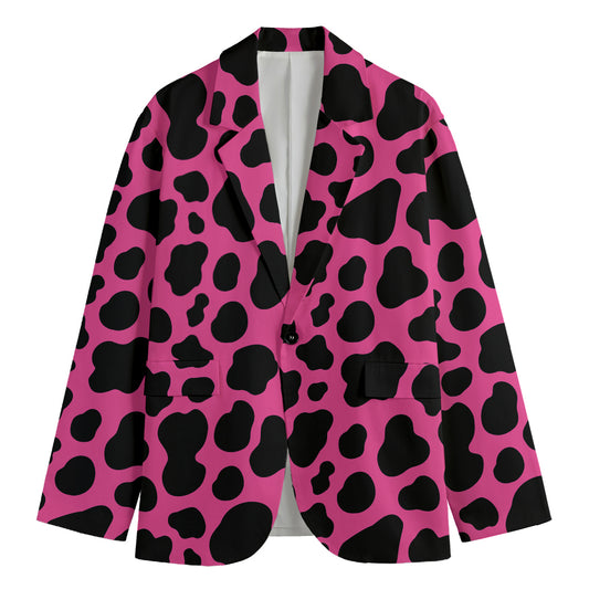 Black And Hot Pink Cow Print Men's Blazer