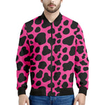 Black And Hot Pink Cow Print Men's Bomber Jacket