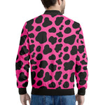 Black And Hot Pink Cow Print Men's Bomber Jacket