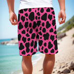 Black And Hot Pink Cow Print Men's Cargo Shorts