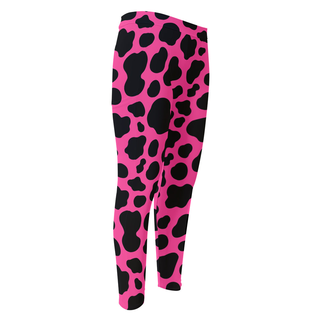 Black And Hot Pink Cow Print Men's Compression Pants