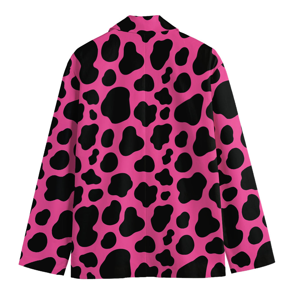 Black And Hot Pink Cow Print Men's Cotton Blazer