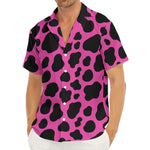 Black And Hot Pink Cow Print Men's Deep V-Neck Shirt
