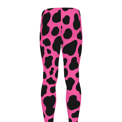Black And Hot Pink Cow Print Men's leggings