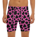 Black And Hot Pink Cow Print Men's Long Boxer Briefs