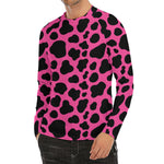 Black And Hot Pink Cow Print Men's Long Sleeve Rash Guard