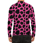 Black And Hot Pink Cow Print Men's Long Sleeve Rash Guard