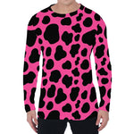 Black And Hot Pink Cow Print Men's Long Sleeve T-Shirt