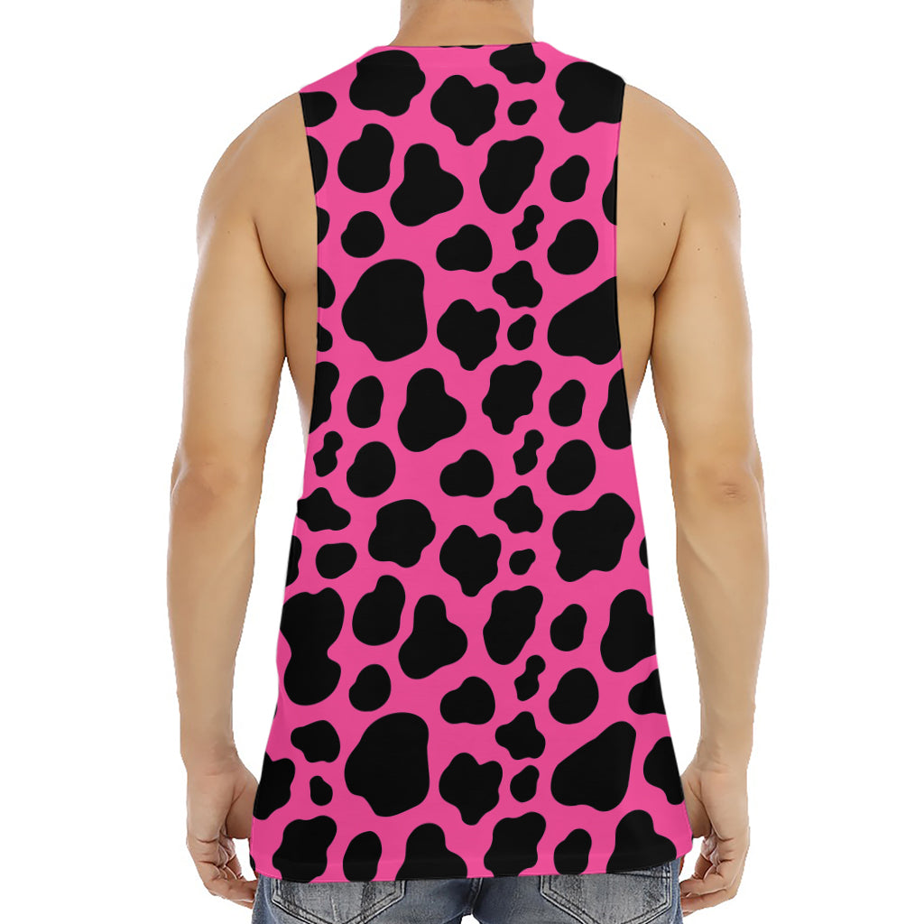 Black And Hot Pink Cow Print Men's Muscle Tank Top