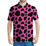 Black And Hot Pink Cow Print Men's Polo Shirt