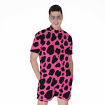 Black And Hot Pink Cow Print Men's Rompers