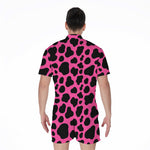 Black And Hot Pink Cow Print Men's Rompers
