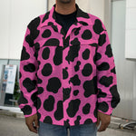 Black And Hot Pink Cow Print Men's Shirt Jacket