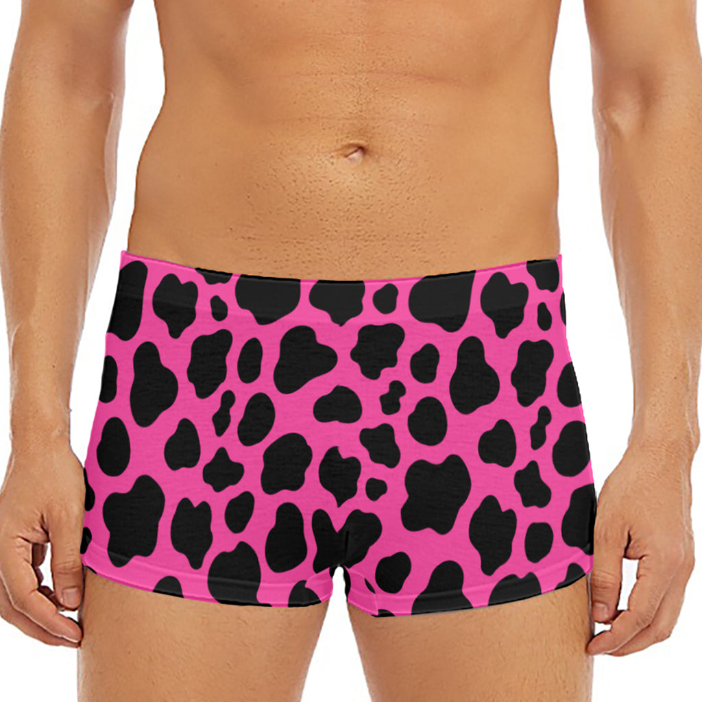 Black And Hot Pink Cow Print Men's Short Boxer Briefs