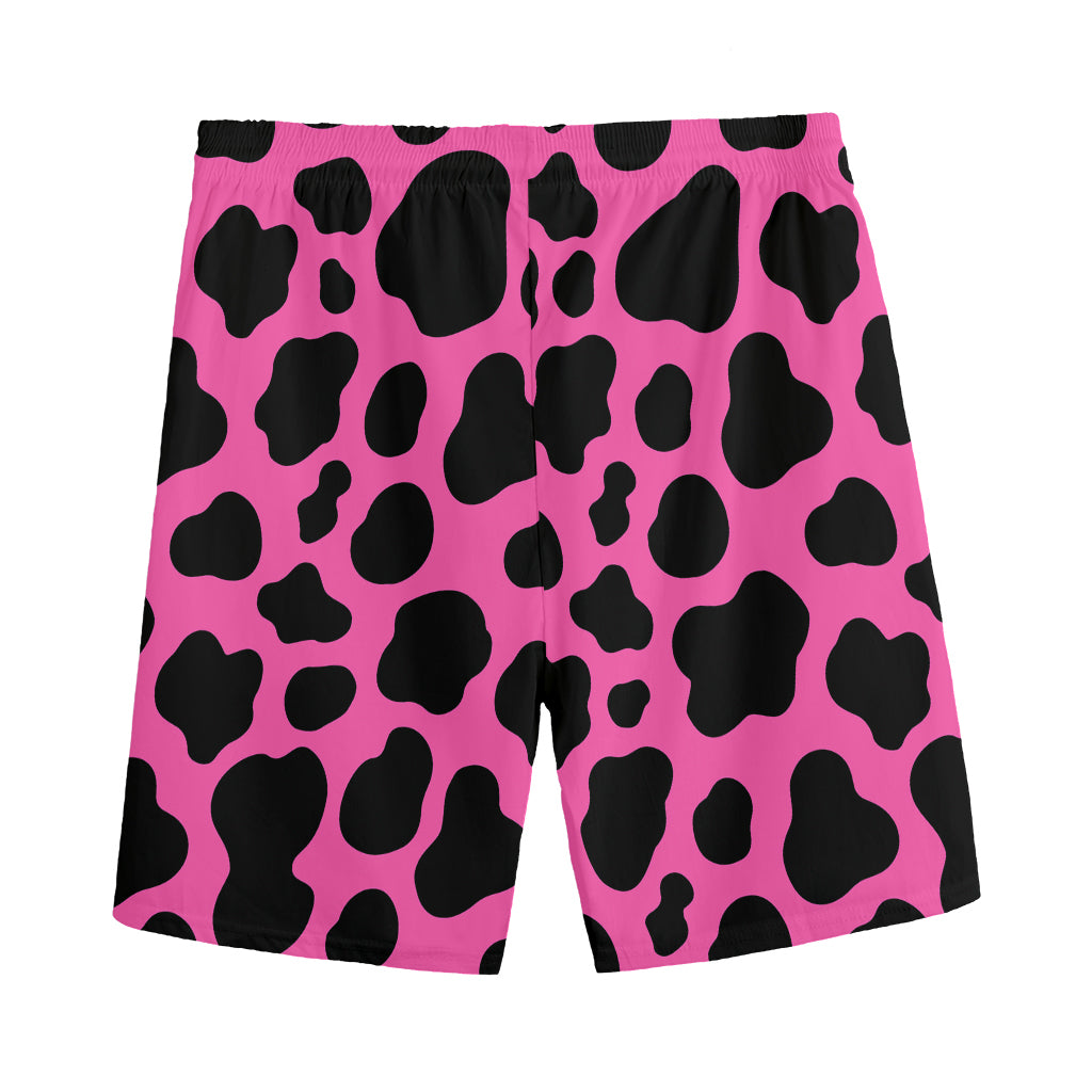 Black And Hot Pink Cow Print Men's Sports Shorts