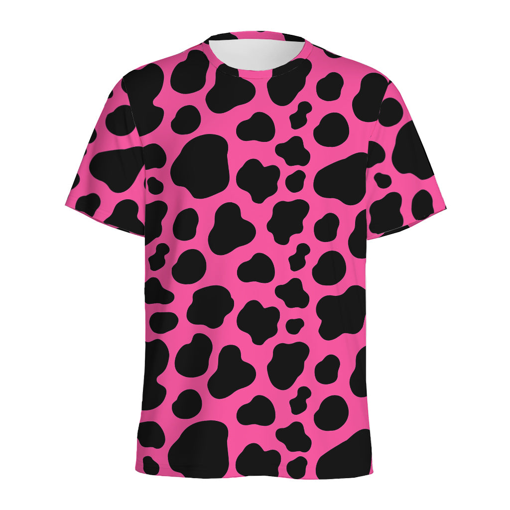 Black And Hot Pink Cow Print Men's Sports T-Shirt