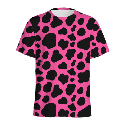Black And Hot Pink Cow Print Men's Sports T-Shirt