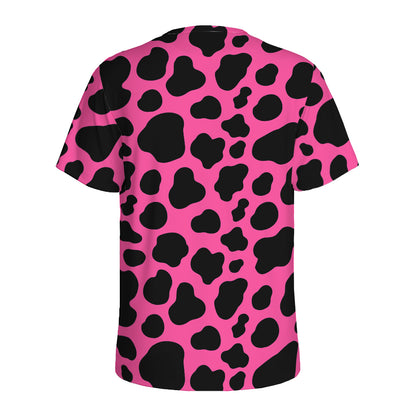 Black And Hot Pink Cow Print Men's Sports T-Shirt