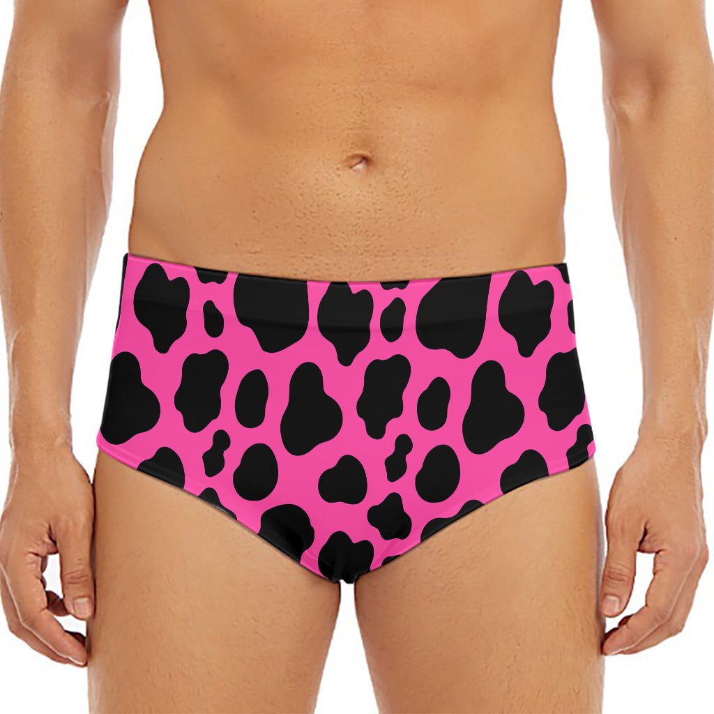 Black And Hot Pink Cow Print Men's Triangle Swim Briefs