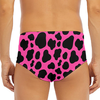 Black And Hot Pink Cow Print Men's Triangle Swim Briefs