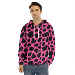 Black And Hot Pink Cow Print Men's Velvet Pullover Hoodie