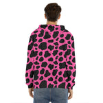 Black And Hot Pink Cow Print Men's Velvet Pullover Hoodie
