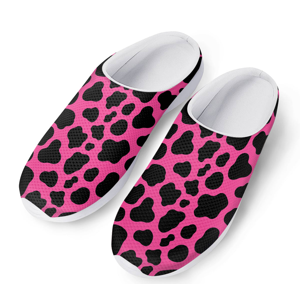 Black And Hot Pink Cow Print Mesh Casual Shoes