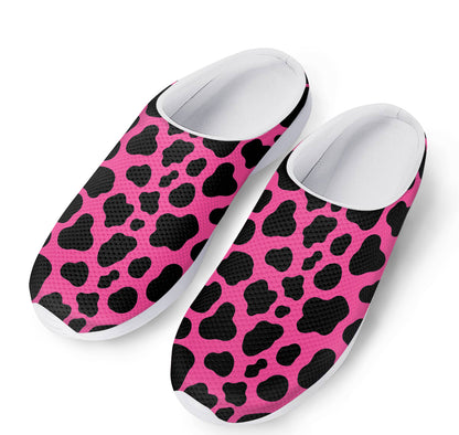 Black And Hot Pink Cow Print Mesh Casual Shoes
