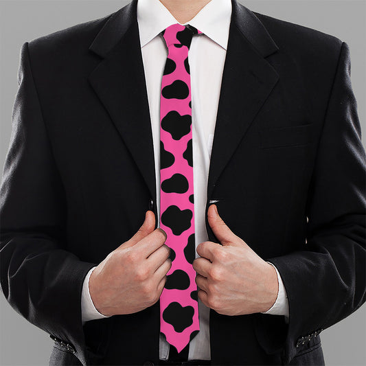 Black And Hot Pink Cow Print Necktie