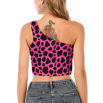 Black And Hot Pink Cow Print One Shoulder Crop Top