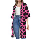Black And Hot Pink Cow Print Open Front Beach Cover Up